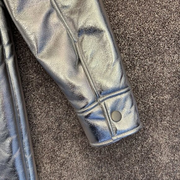 7 For All Mankind Women's Coat Size XS Metallic Silver Jacket Faux Fur NWT - Picture 13 of 16